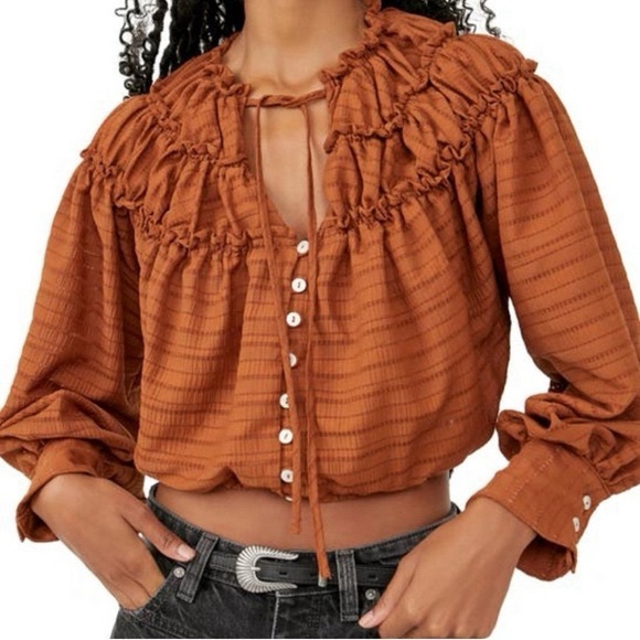 13. Free People NWT Hailey Blouse Glazed Orange Size Small - Picture 2 of 9